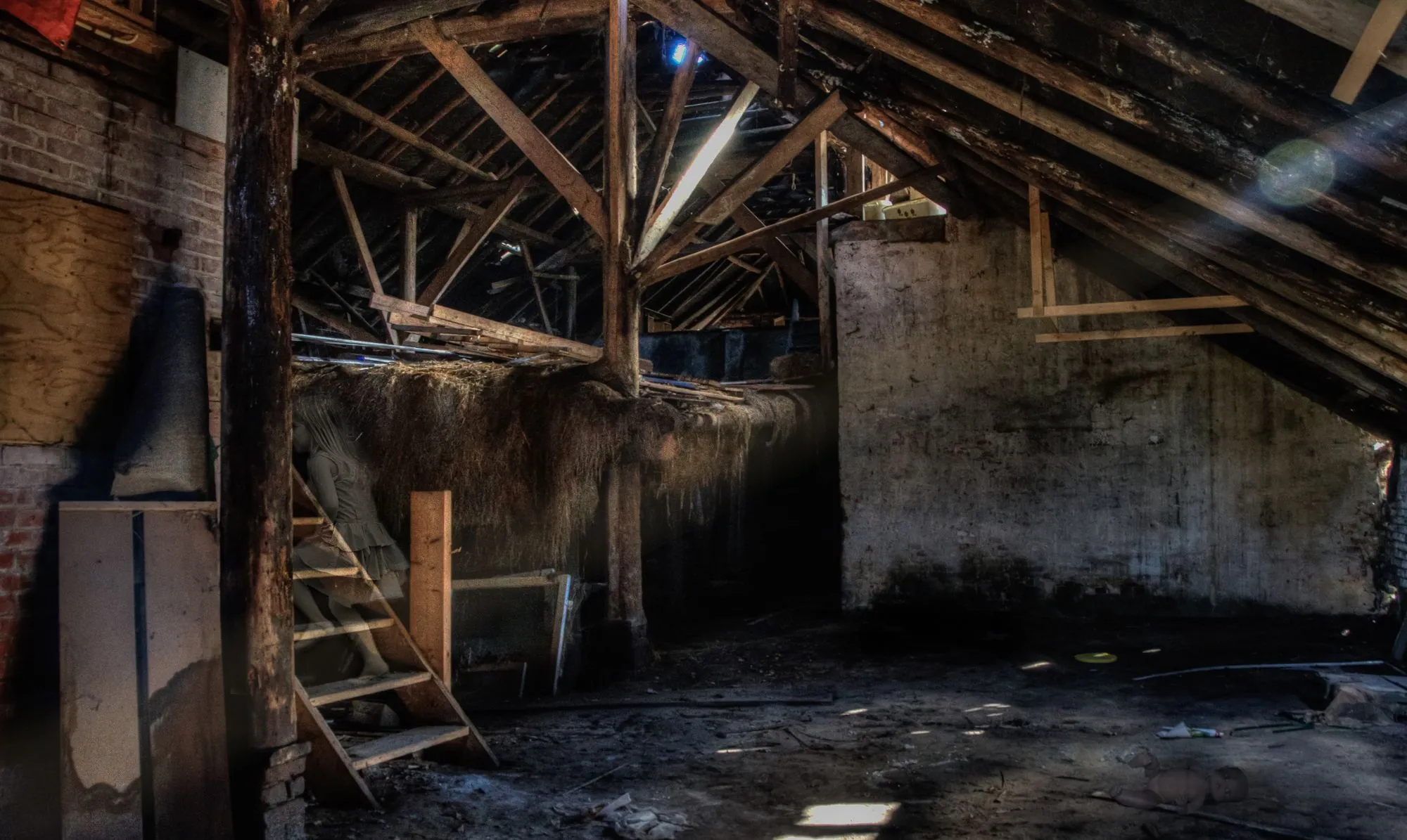 Roof timbers and boarding seen from inside an attic